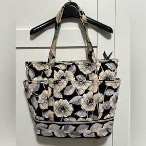 Vera Bradley Camellia Black & Cream Floral Quilted Large Tote Bag Retired EUC